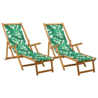 vidaXL Lettino Prendisole Pieghevole 2 Pcs 3 Posizione Motivo A Foglie Vidaxl