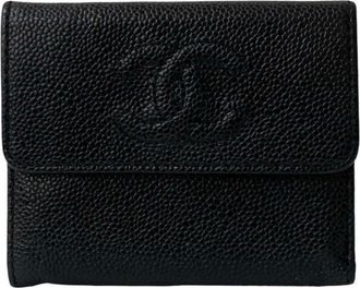 Chanel Black Grained Calfskin Wallet (Tri-Fold) (Pre-Owned)