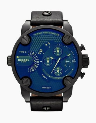 Diesel Mens Diesel DZ7257 Bad Ass Chronograph Blue Dial Black Leather Mens Watch