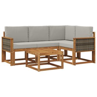 vidaXL Conjunto De Sof&aacute;s De Exterior 5 Pcs Natural Y Gris Claro Vidaxl