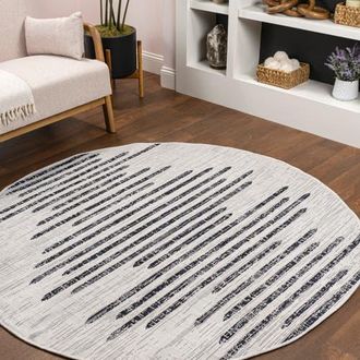 Jonathan Y Designs Zolak Berber Stripe Geometric Indoor/Outdoor Round Area Rug in Ivory/black at Nordstrom, Size 5Ft 0In X 5Ft 0In