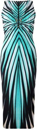 Roberto Cavalli Zee Print Midi Jurk V-Hals - Dames - Casual kleedjes - Blauw - XS - Kleedjes