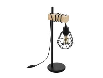 Eglo L&aacute;mpara De Mesa 22x50 Cm De Metal Negro Y Soporte De Madera - Eglo Townshend