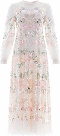 Needle & Thread Rosalie avondjurk met pailletten en lange mouwen - Beige