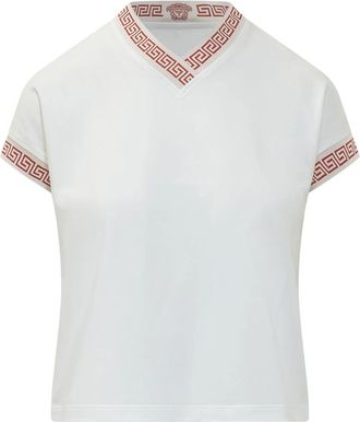Versace Greca T-shirt - Dames - T-shirts - Wit - S - Katoen - Tops