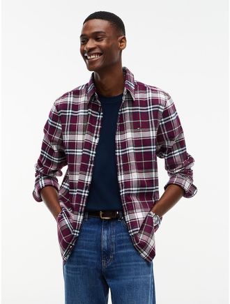 Tommy Hilfiger Mens Tommy Jeans Brushed Check Flannel Shirt - Calypso Berry - XXL