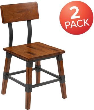 Flash Furniture 2 Pack Rustic Antique Walnut Industrial Wood Dining Chair