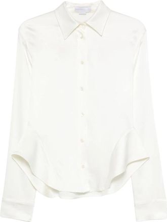Stella McCartney Satijnen blouse met peplum zoom - Dames - Overhemden - Beige - S - Satijn - Overhemden