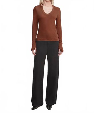Enza Costa Cashmere Loose-Fitting Round Neck Top With Turned-Up Hem In Nutmeg