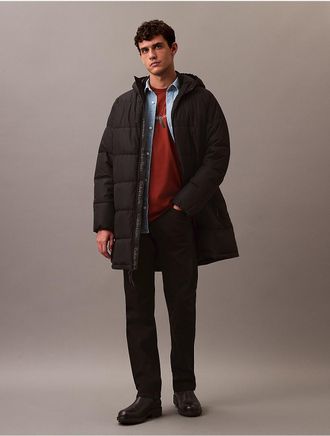 Calvin Klein Mens Heavyweight Hooded Long Puffer Coat - Black - S