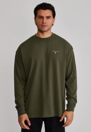 Siksilk Camiseta para Hombres en Verde Caqui de Manga Larga XXL