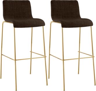 Clp Set De 2 Taburetes De Bar Hover De Tela Con Estructura De Cuatro Patas Dorada Marr&oacute;n
