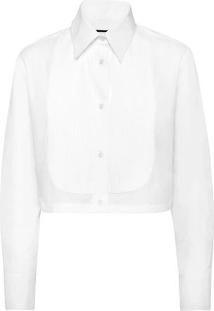 Philipp Plein Cropped Shirt LS - Dames - Overhemden - Wit - L - Katoen - Overhemden