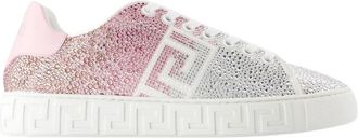Versace Schoenen, Dames, Veelkleurig, 36 EU, Leer, Witte Leren Sneakers - Ronde Neus