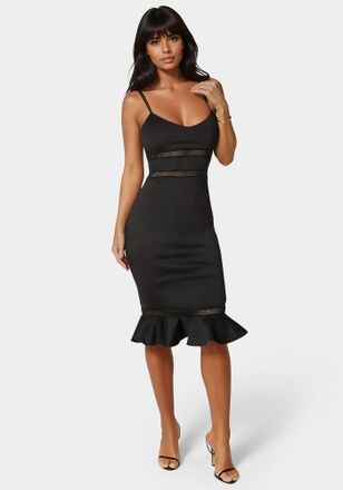 Bebe Womens Lace Trim Flounce Midi Dress