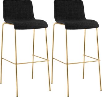 Clp Set De 2 Taburetes De Bar Hover De Tela Con Estructura De Cuatro Patas Dorada Gris Oscuro