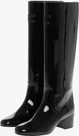 Celine Stivali in Vernice TRIOMPHE con Logo Goffrato 5cm Celine