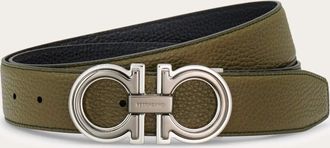 Ferragamo Men Reversible and adjustable Gancini belt Green