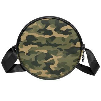 Generic Circle Crossbody Bag for Women, Camouflage Small Sling Bag Daypack with Zipper Adjustable Shoulder Straps Casual Ladies Girls Round Purse