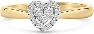 House of Brilliance 10K Yellow Gold 1/10 Cttw Diamond Heart and Halo Promise Ring