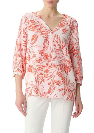 Comma Druckbluse COMMA, Damen, Gr. 34, rot (coral rot), Web, Obermaterial: 100% Viskose, bedruckt, gebl&uuml;mt, weit Po-bedeckend, V-Ausschnitt, Blusen Druckblu