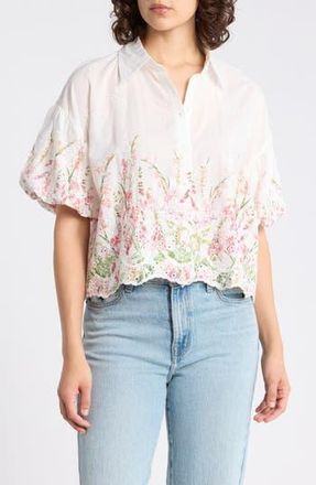 Forgotten Grace Puff Sleeve Print Top in White at Nordstrom Rack, Size X-Large