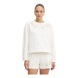 Twinset Katoenen sweater met ronde hals - Dames - Sweatshirts - Beige - XL - Katoen - Hoodies & sweatvesten