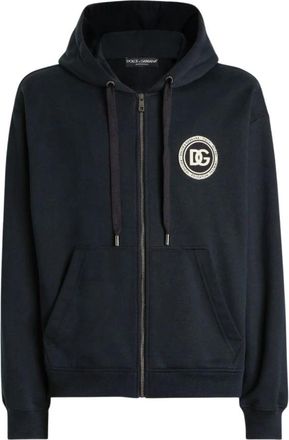 Dolce & Gabbana Cotton Hoodie met Logo - Heren - Vesten met rits - Blauw - XL - Katoen - Hoodies & sweatvesten