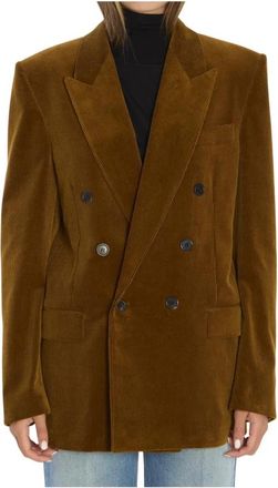 Saint Laurent Double-Breasted Corduroy Blazer - Dames - Blazers - Bruin - XL - Jassen