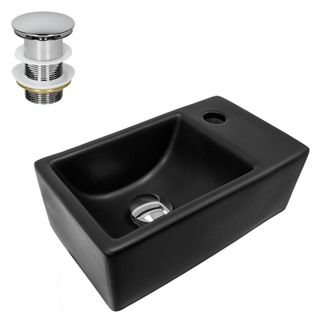 ML Design Lavabo ba&ntilde;o de cer&aacute;mica negra rectangular con juego de drenaje