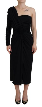 Dolce & Gabbana Womens Oneshoulder Jersey Dress Rose Detail - Black Viscose - Size EU 40 (Womens)
