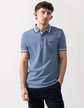 HUGO BOSS Mens BOSS Green Paddy Mens Cotton-Piqu&eacute; Polo Shirt with Contrast Logo - Bright Blue 450 - Size: 38