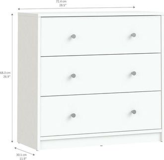 Dmora Dmora - Cómoda de tres cajones, color blanco, 72,4 x 68,3 x 30,1 cm, con embalaje reforzado