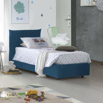 Talamo Italia Dmora - Cama Individual Dborbe, Cama Contenedor Con Revestimiento De Tela, 100% Made In Italy, Apertura Lateral, Con Colch&oacute;n 80x190 Cm Incluido, Azul