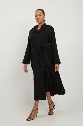 Karen Millen Plus Size Tailored Pleat Detail Belted Trench Coat