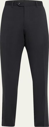 Giorgio Armani Basic Wool Flat-Front Trousers, Black