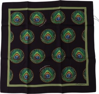 Dolce & Gabbana Zwarte Pauwenveer DG Gedrukt Vierkant Zakdoek Sjaal