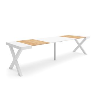 Skraut Home Mesa Consola Extensible, Mesa Comedor Plegable, 300, Para 14 Comensales, Patas Madera Maciza, Estilo Moderno, Roble Y Blanco - Skraut Home