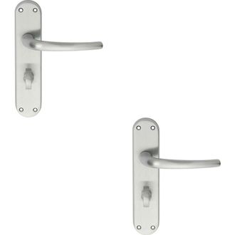 Loops 2x PAIR Slim Round Bar Lever on Shaped Bathroom Backplate 185 x 40mm Chrome