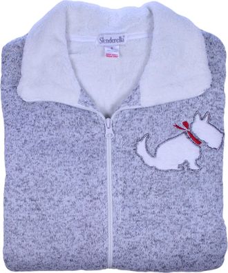 Slenderella Ladies Scottie Dog All In One Pyjamas Knitted Marl Zip Up Romper Small (Light Grey)