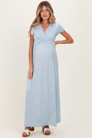 Pinkblush Navy Draped Maternity/Nursing Maxi Dress in Light Blue at Nordstrom, Size Small