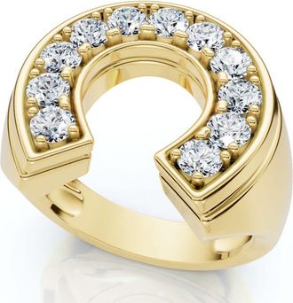 Pompeii3 Mens 3/4Ct Diamond Horseshoe Lucky Pinky Ring Gold Lab Grown