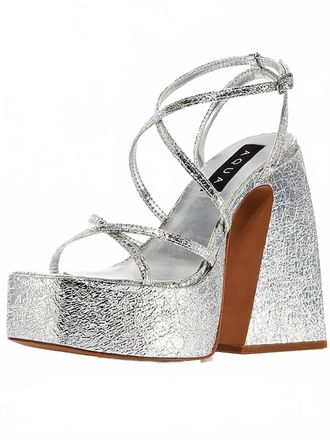 Aqua Womens Chanc Strappy Platform High Heel Sandals In Silver