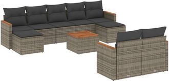 vidaXL Vidaxl - Set De Sof&aacute;s De Jard&iacute;n 10 Pzas Con Cojines Rat&aacute;n Sint&eacute;tico Gris