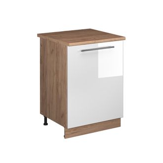 Vicco Mueble Bajo De Cocina Fame-line, Blanco Alto Brillo/roble Dorado, 60 Cm 1 Puerta Con Encimera, Vicco