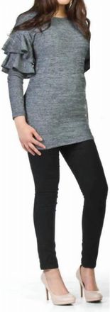 Papillon Ruffle Sleeve Detail Ribbed Sweater In Black