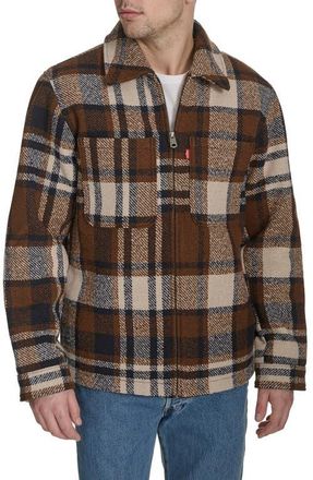 Levi's Zip Front Plaid Shacket in Caramel Multi at Nordstrom, Size Medium
