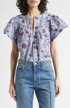 Ulla Johnson Perline Floral Print Silk Top in Gardenia at Nordstrom, Size 12