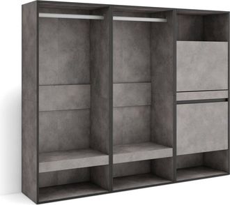 Skraut Home Skraut Home - Vestidor Abierto, Ropa, Zapatos, Complementos, 180x145x35 Cm, Dormitorio, Habitaci&oacute;n, Zapatero, Estilo Moderno, Gris Cemento