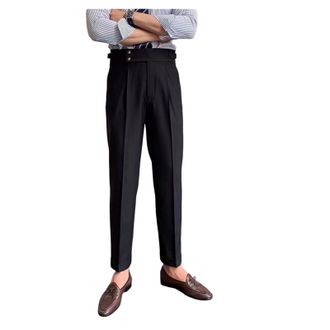 Generic Mens Dress Pants Classic Fit Solid Straight Front Pleated Slacks Non-Iron Casual Business Suit Black